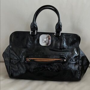 Longchamp Black Patent Leather Satchel Handbag